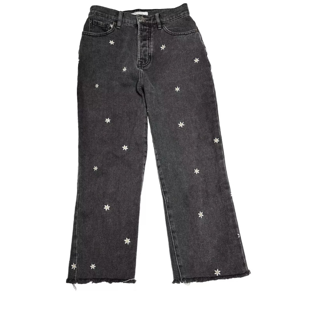 PacSun Raining Daisies High Rise Cropped Raw Hem Jeans Washed Black 23 Short
